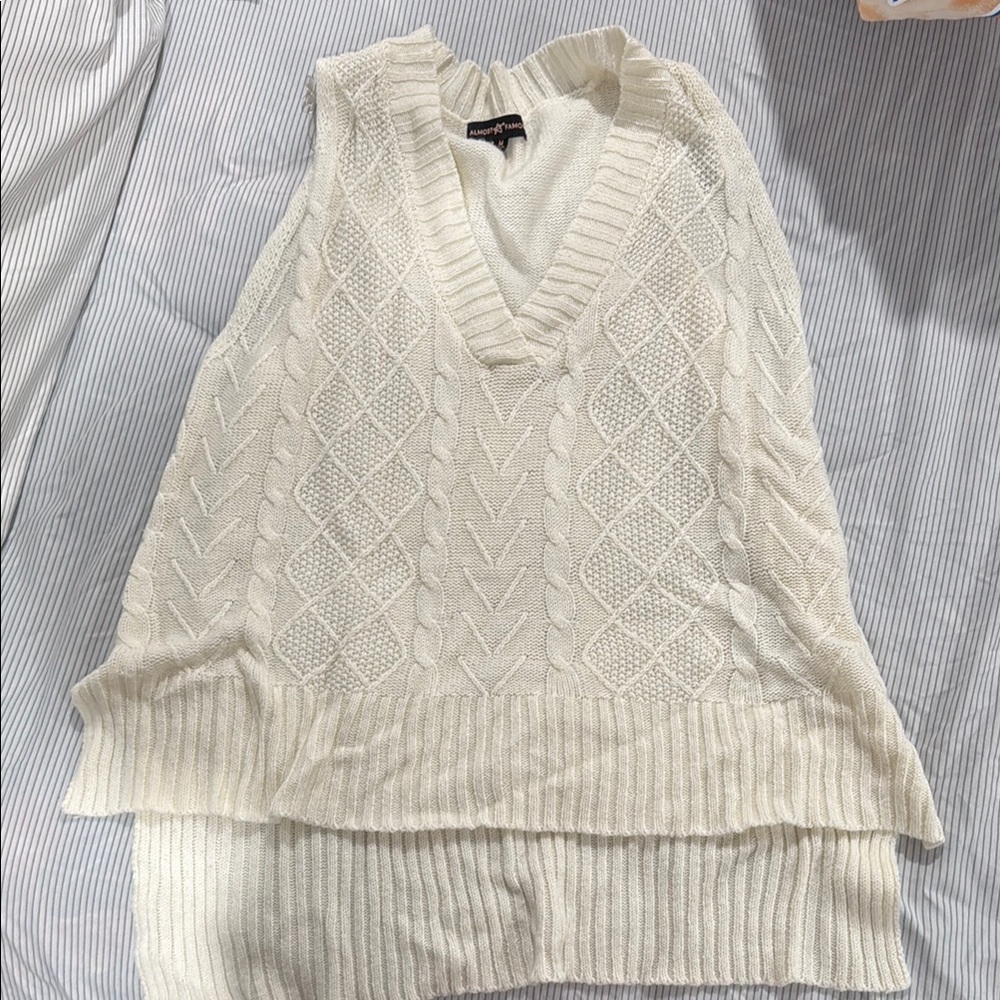 Almost Famous Cream V-Neck Cable Knit Sweater